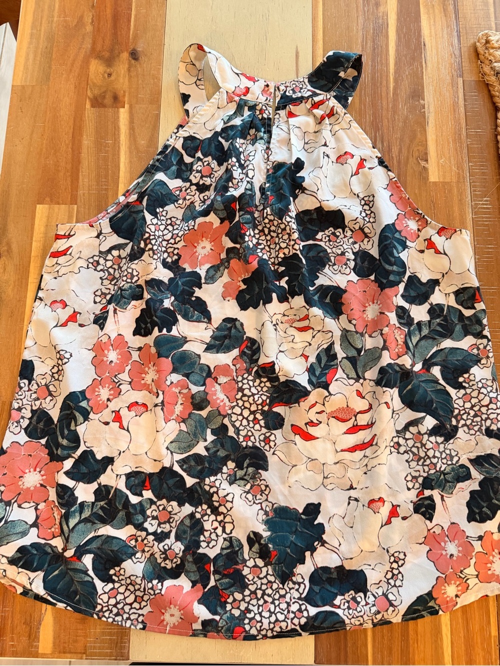 LOFT Floral A-Line Skirt in Coral, Navy & Cream